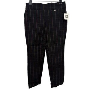 Anne Klein Dress Pants Large Women's Black Plaid Ankle Pull-On Career Work NEW
